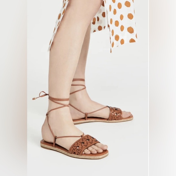 NEW Tory Burch Leather Basketweave Espadrille Lace Up Sandals. Size 8 - Picture 4 of 9